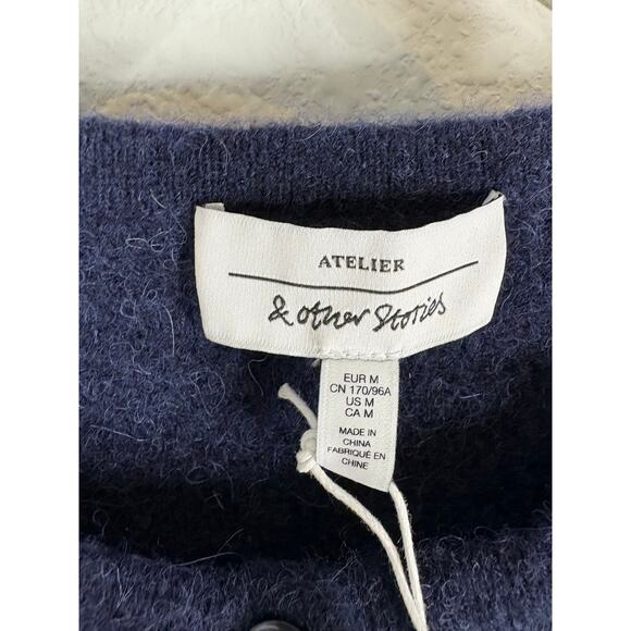 & Other Stories Cardigan Sweater Alpaca Wool Blend Knit Quiet Luxury Preppy M - Picture 10 of 11